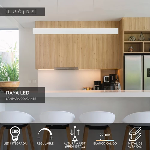 Lucide RAYA LED - Lámpara colgante - LED Regul. - 1x36W 2700K - Blanco - USP